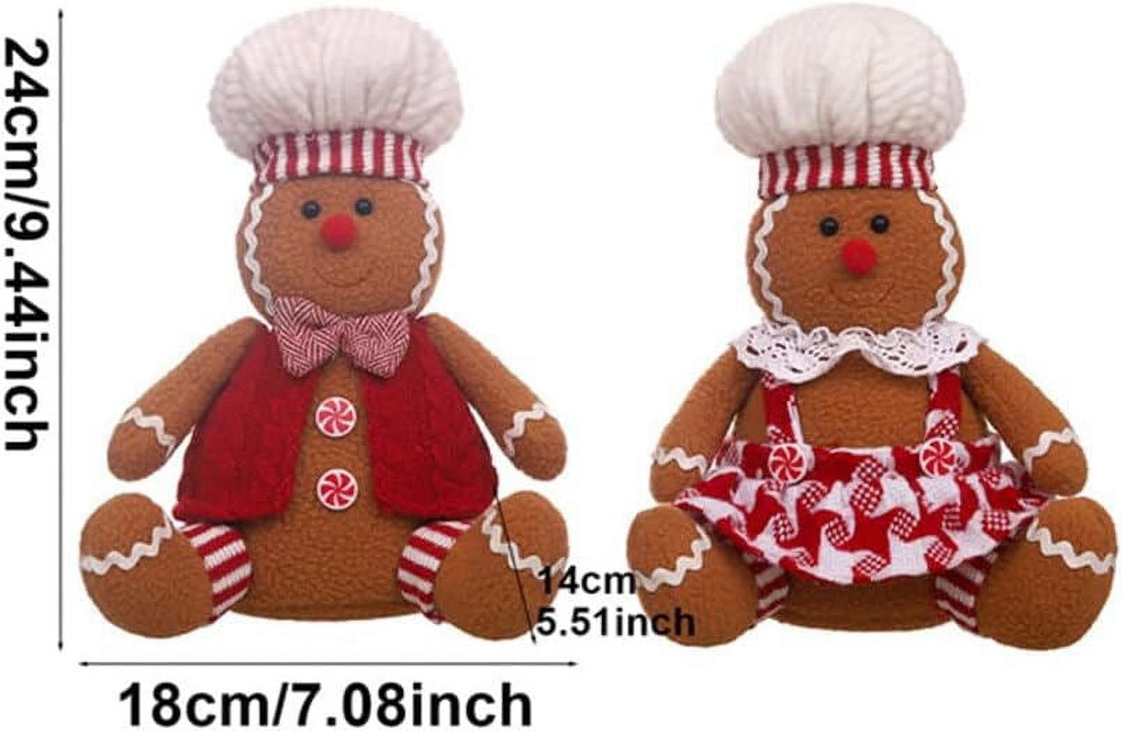 2PCS Gingerbread Man Plush Toys, Christmas Tree Topper Decorations, Pillow Decor, 9.5 Inch