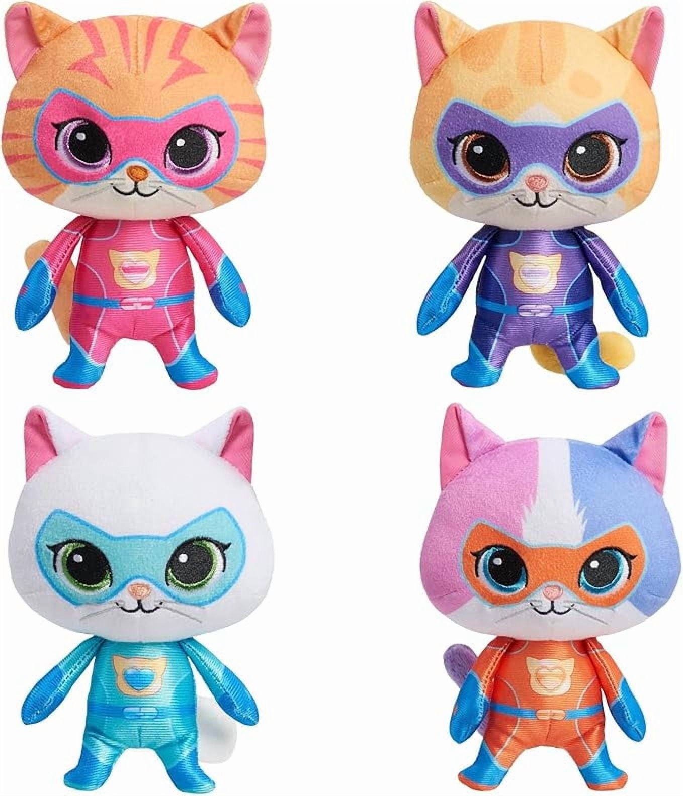 4pcs SuperKitties Plush Toys 7" Stuffed Animals Ultra-Soft Super Kitty Collectible Dolls, Interactive Plush Toy,Super kitty Bitsy Toy Gift for Kids Ages 2+ for Birthday Christmas, Home Nursery Decor
