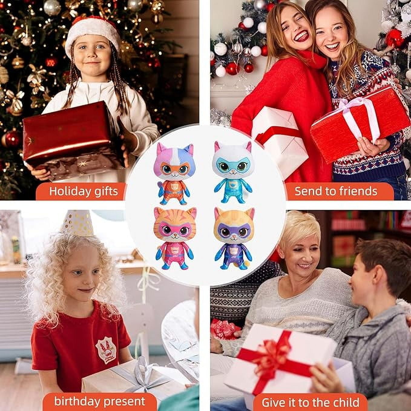 4pcs SuperKitties Plush Toys 7" Stuffed Animals Ultra-Soft Super Kitty Collectible Dolls, Interactive Plush Toy,Super kitty Bitsy Toy Gift for Kids Ages 2+ for Birthday Christmas, Home Nursery Decor