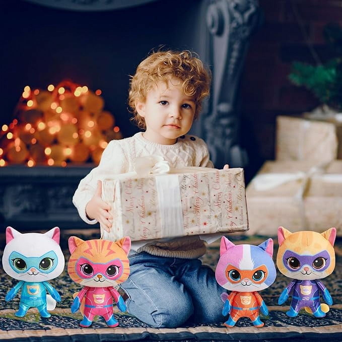 4pcs SuperKitties Plush Toys 7" Stuffed Animals Ultra-Soft Super Kitty Collectible Dolls, Interactive Plush Toy,Super kitty Bitsy Toy Gift for Kids Ages 2+ for Birthday Christmas, Home Nursery Decor